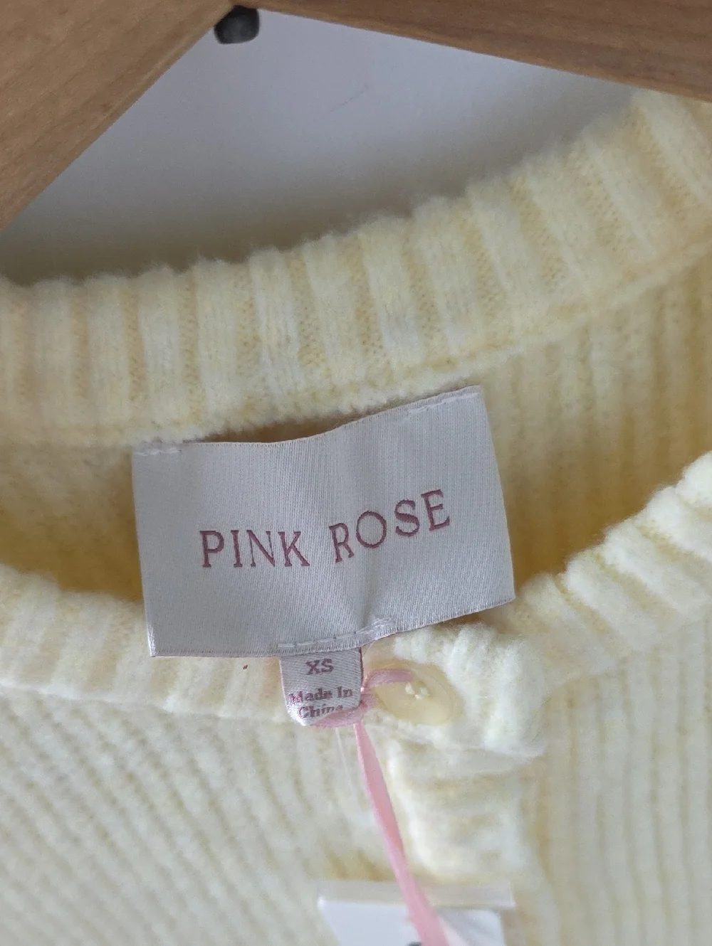 NWT...Pink Rose Short-Sleeve Knit Cardigan in Soft Pale Yellow - Picture 2 of 9